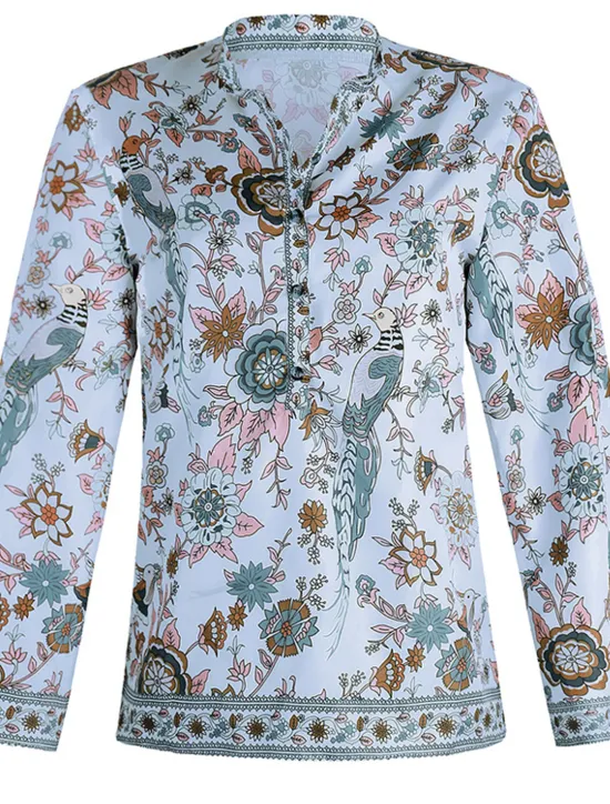 Sale Women's Shirt Blouse Yellow Pink Dusty Rose Graphic Floral Button Print Long Sleeve Daily Holiday Vintage Boho Streetwear Round Neck Regular Boho S Women Boho Tops
