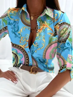 Women's Shirt Boho Shirt Blouse Vintage Streetwear Casual Floral Striped Letter Buttons Pocket Print Long Sleeve Regular Tops Shirt Collar Black White Blue Purple Fuchsia Spring Fall Women Spring Tops|Boho Tops