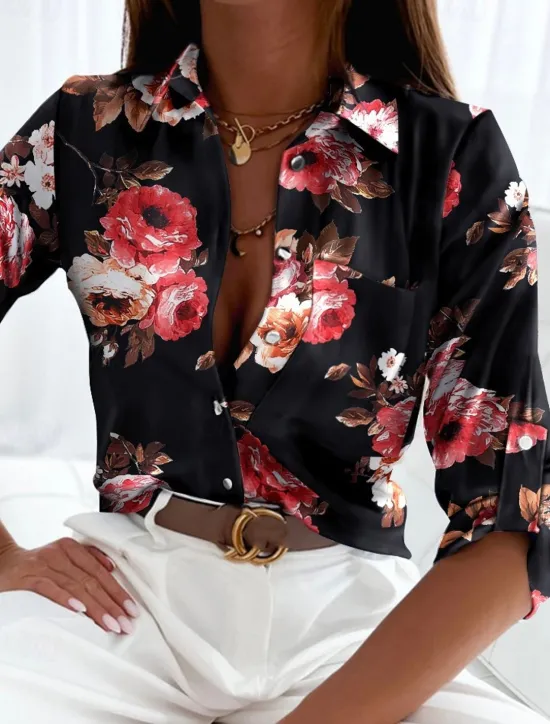 Women's Shirt Boho Shirt Blouse Vintage Streetwear Casual Floral Striped Letter Buttons Pocket Print Long Sleeve Regular Tops Shirt Collar Black White Blue Purple Fuchsia Spring Fall Women Spring Tops|Boho Tops