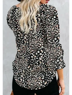 Outlet Women's Shirt Boho Shirt Blouse Fashion Floral Geometric Lace up Print Long Sleeve Regular Tops V Neck Casual Holiday Black White Pink Wine Red Spring & Fall Women Boho Tops