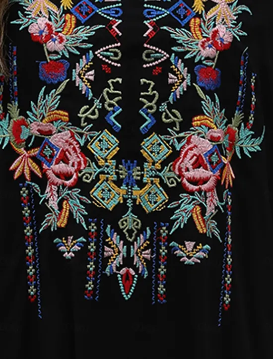 Sale Women's Shirt Boho Shirt Floral Flower Casual Boho 3/4 Length Sleeve Elbow Sleeve V Neck Regular Tops Carnival Vacation Party Embroidered Summer Spring & Summer Women Boho Tops