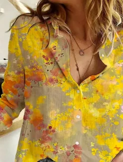 Sale Women's Shirt Button Down Tunic Shirt Collar Long Sleeve Floral Daily Stylish Long Tops Daily s Print Spring Fall Women Blouses & Shirts|Spring Tops
