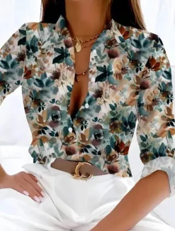 Women's Shirt Button Down Tunic Shirt Collar Long Sleeve Casual s Print Regular Tops Work Daily Spring Fall Winter Women Spring Tops|Blouses & Shirts