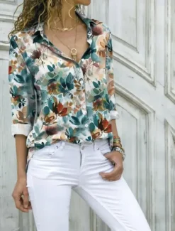 Women's Shirt Button Down Tunic Shirt Collar Long Sleeve Casual s Print Regular Tops Work Daily Spring Fall Winter Women Spring Tops|Blouses & Shirts