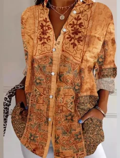 Best Women's Shirt Button Down Tunic Shirt Collar Long Sleeve Floral Casual Regular Tops Work Daily s Print Spring Fall Winter Women Spring Tops|Boho Tops