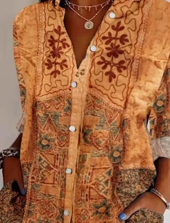 Best Women's Shirt Button Down Tunic Shirt Collar Long Sleeve Floral Casual Regular Tops Work Daily s Print Spring Fall Winter Women Spring Tops|Boho Tops