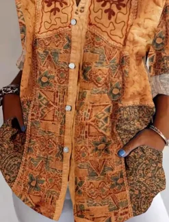 Best Women's Shirt Button Down Tunic Shirt Collar Long Sleeve Floral Casual Regular Tops Work Daily s Print Spring Fall Winter Women Spring Tops|Boho Tops