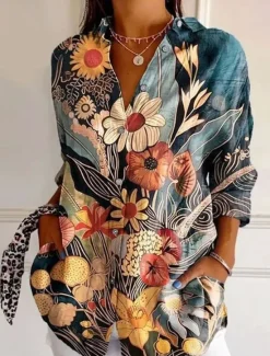 Online Women's Shirt Button Down Tunic Shirt Collar Long Sleeve Floral Casual Regular Tops Work Daily s Print Spring Fall Winter Women Spring Tops