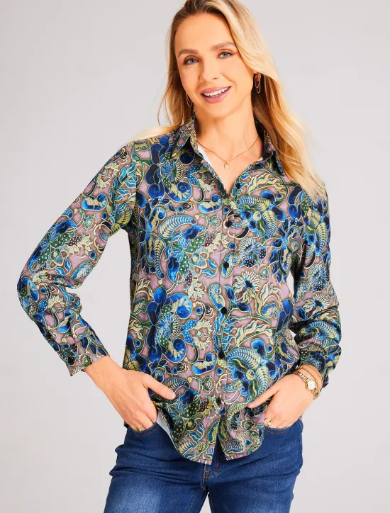 Best Women's Shirt Button Down Tunic Shirt Collar Long Sleeve Hawaiian Maroon Black Pink Graphic Floral Print Casual Vintage Regular Holiday Clothes Women Spring Tops