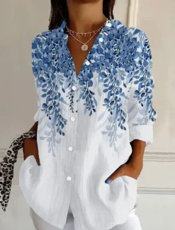 Outlet Women's Shirt Button Down Tunic Shirt Collar Long Sleeve Floral Casual Regular Tops Work Daily s Print Spring Fall Winter Women Spring Tops