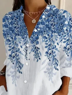 Outlet Women's Shirt Button Down Tunic Shirt Collar Long Sleeve Floral Casual Regular Tops Work Daily s Print Spring Fall Winter Women Spring Tops