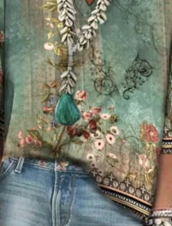 Discount Women's Shirt Button Down Blouse Floral Daily Basic 3/4 Length Sleeve V Neck Regular Tops Daily Print Summer Spring Women Spring Tops