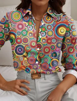 Women's Shirt Button Down Tunic Shirt Collar Long Sleeve Floral Casual Regular Tops Work Daily s Print Pink Red Blue Green Spring Fall Winter Women Spring Tops