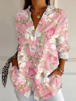 Hot Women's Shirt Button Down Tunic Shirt Collar Long Sleeve Floral Graphic Daily Stylish Casual Regular Tops Work Daily s Print Pink Blue Purple Spring Women Blouses & Shirts