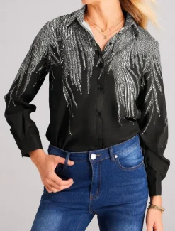 Sale Women's Shirt Button Down Tunic Shirt Collar Long Sleeve Basic s Print Regular Tops Casual Daily Spring Fall Women Blouses & Shirts