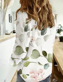 New Women's Shirt Button Down Tunic Shirt Collar Long Sleeve Floral Daily Stylish Long Tops Daily s Print Spring Fall Women Blouses & Shirts