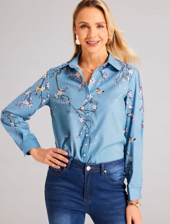 Clearance Women's Shirt Button Down Tunic Shirt Collar Long Sleeve Floral Print Green Purple Blue Casual Holiday Elegant Fashion Spring Summer Women Blouses & Shirts