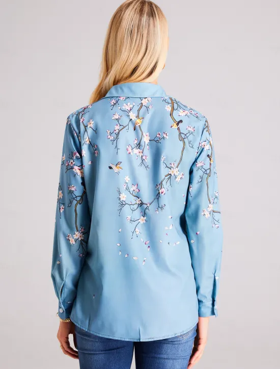 Clearance Women's Shirt Button Down Tunic Shirt Collar Long Sleeve Floral Print Green Purple Blue Casual Holiday Elegant Fashion Spring Summer Women Blouses & Shirts
