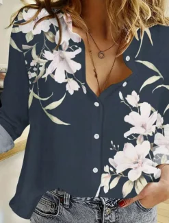 Sale Women's Shirt Button Down Tunic Shirt Collar Long Sleeve Floral Casual Regular Tops Work Daily s Print Spring Fall Winter Women Spring Tops