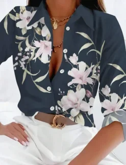 Sale Women's Shirt Button Down Tunic Shirt Collar Long Sleeve Floral Casual Regular Tops Work Daily s Print Spring Fall Winter Women Spring Tops