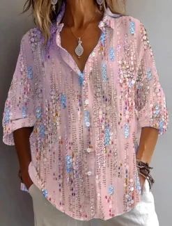 Sale Women's Shirt Button Down Tunic Shirt Collar Long Sleeve Graphic Abstract Bohemia Daily Stylish Regular Tops Daily Holiday Going out s Light Green Pink Light Purple Light Blue Women Blouses & Shirts