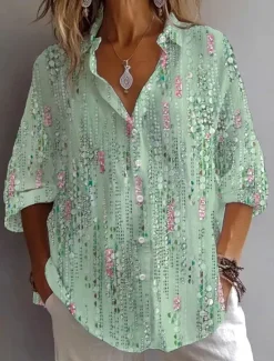 Sale Women's Shirt Button Down Tunic Shirt Collar Long Sleeve Graphic Abstract Bohemia Daily Stylish Regular Tops Daily Holiday Going out s Light Green Pink Light Purple Light Blue Women Blouses & Shirts