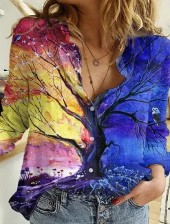 Women's Shirt Button Down Tunic Shirt Collar Long Sleeve Hawaiian Graphic Floral Print Daily Weekend Tropical Vintage Regular Floral Holiday Clothes Black Pink Women Spring Tops