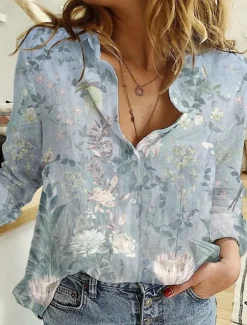 Women's Shirt Button Down Tunic Shirt Collar Long Sleeve Hawaiian Graphic Floral Print Daily Weekend Tropical Vintage Regular Floral Holiday Clothes Black Pink Women Spring Tops
