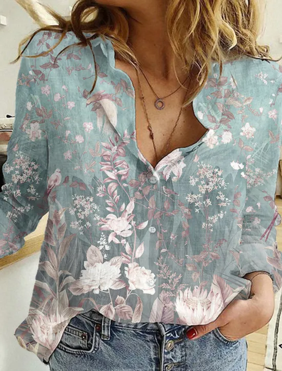 Women's Shirt Button Down Tunic Shirt Collar Long Sleeve Hawaiian Graphic Floral Print Daily Weekend Tropical Vintage Regular Floral Holiday Clothes Black Pink Women Spring Tops