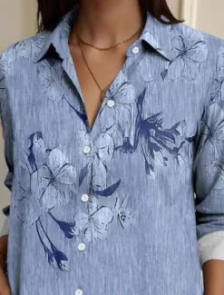 Best Women's Shirt Button Down Tunic Shirt Collar Long Sleeve Floral Elegant Vintage Daily Regular Tops Work Daily Linen Like s Print Spring Women Spring Tops
