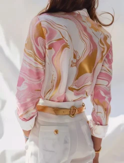 Discount Women's Shirt Button Down Tunic Shirt Collar Long Sleeve Marble Print Work Elegant Stylish Business Fall Women Blouses & Shirts|Spring Tops