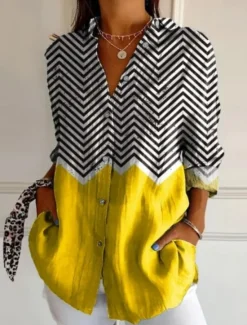 Outlet Women's Shirt Button Down Tunic Shirt Collar Long Sleeve Graphic Geometric Vintage Tropical Stylish Regular Tops Work Daily s Print Yellow Orange Khaki Spring Fall Winter Women Blouses & Shirts