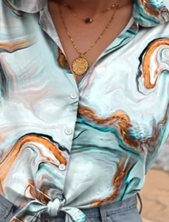 Hot Women's Shirt Button Down Tunic Shirt Collar Long Sleeve Tie Dye Abstract Casual Regular Tops Work Daily s Print Spring Fall Winter Women Spring Tops