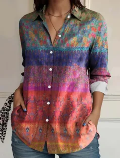 New Women's Shirt Button Down Tunic Shirt Collar Long Sleeve Floral Casual Regular Tops Work Daily s Print Spring Fall Winter Women Spring Tops|Boho Tops