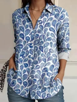 Hot Women's Shirt Button Down Tunic Shirt Collar Long Sleeve Floral Casual Regular Tops Work Daily s Print Pink Red Blue Orange Rainbow Spring Fall Women Spring Tops