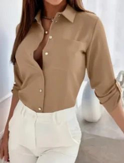 Sale Women's Shirt Button Down Blouse Solid Color Stylish Casual Long Sleeve Shirt Button Down Blouse Collar Regular Tops Daily Buttons Black Sky Blue Fuchsia Brown Khaki Summer Spring Fall Women Blouses & Shirts
