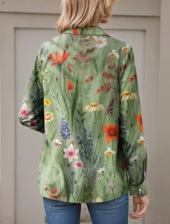 Online Women's Shirt Button Down Tunic Shirt Collar Long Sleeve Floral Casual Regular Tops Work Daily s Print Spring Fall Winter Women Spring Tops