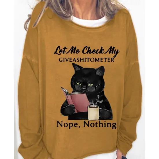 Discount Women's Shirt Cat Print Casual Sports Basic Long Sleeve Round Neck Black Fall & Winter Comfrt Breathable Soft Fabric Women Hoodies & Sweatshirts