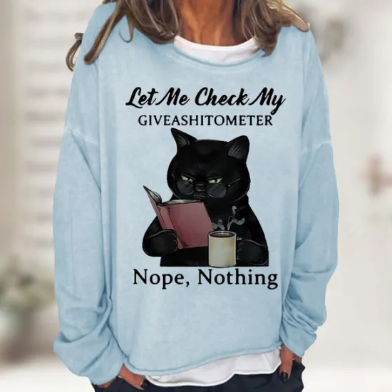 Discount Women's Shirt Cat Print Casual Sports Basic Long Sleeve Round Neck Black Fall & Winter Comfrt Breathable Soft Fabric Women Hoodies & Sweatshirts