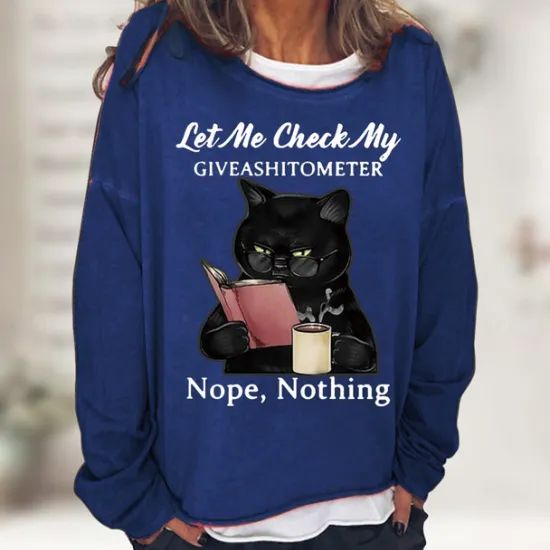 Discount Women's Shirt Cat Print Casual Sports Basic Long Sleeve Round Neck Black Fall & Winter Comfrt Breathable Soft Fabric Women Hoodies & Sweatshirts