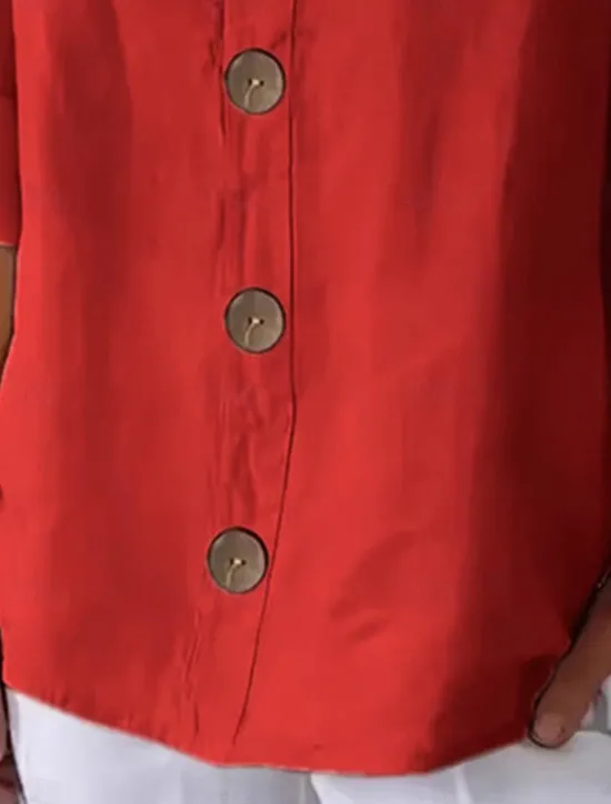Women's Shirt Cotton Linen Shirts Button Up Blouse Solid Color Basic Casual 3/4 Length Sleeve V Neck Regular Tops Daily Buttons Black White Red Khaki Summer Women Shirts|Blouses & Shirts