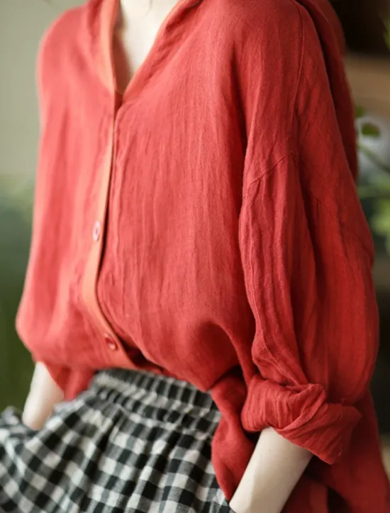 Discount Women's Shirt Cotton Linen Shirts Button Up Blouse Solid Color Basic Casual Long Sleeve Hooded Regular Tops Daily Buttons White Red Blue Beige Summer Women Shirts