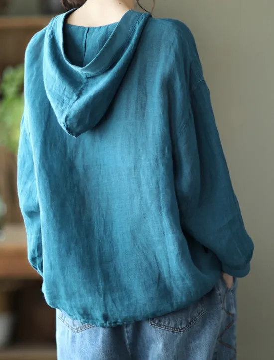 Discount Women's Shirt Cotton Linen Shirts Button Up Blouse Solid Color Basic Casual Long Sleeve Hooded Regular Tops Daily Buttons White Red Blue Beige Summer Women Shirts