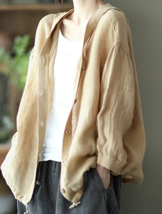 Discount Women's Shirt Cotton Linen Shirts Button Up Blouse Solid Color Basic Casual Long Sleeve Hooded Regular Tops Daily Buttons White Red Blue Beige Summer Women Shirts