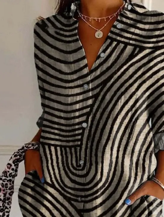 Hot Women's Shirt Cotton Linen Shirts Button Up Blouse Floral Geometric Basic Casual Long Sleeve Shirt Collar Regular Tops Daily Buttons Print White Army Green Red Khaki Gray Fall Winter Women Shirts|Blouses & Shirts