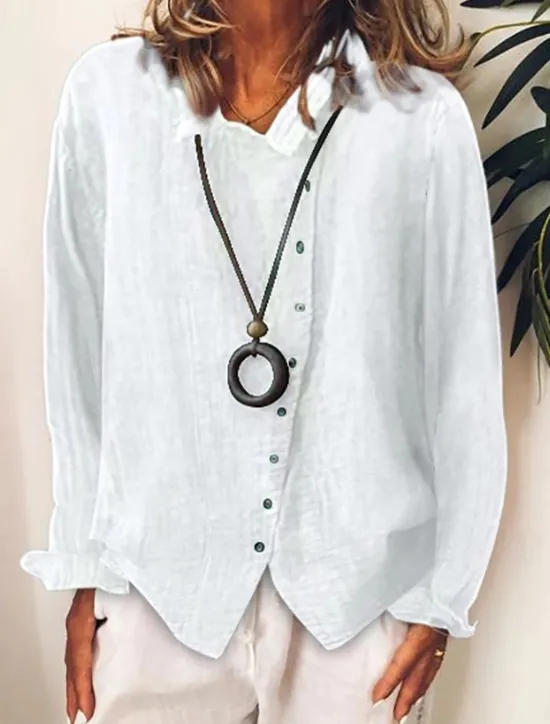 Discount Women's Shirt Cotton Linen Shirts Linen Shirt Button Up Plain Daily Stylish Basic Long Sleeve Shirt Collar Regular Tops Work Daily Holiday Buttons White Yellow Green Spring Fall Women Shirts
