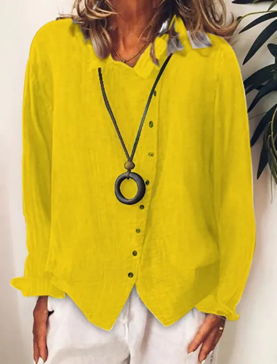 Discount Women's Shirt Cotton Linen Shirts Linen Shirt Button Up Plain Daily Stylish Basic Long Sleeve Shirt Collar Regular Tops Work Daily Holiday Buttons White Yellow Green Spring Fall Women Shirts