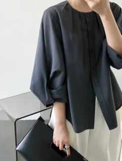 Sale Women's Shirt Cotton Linen Shirt Daily Ladies Long Sleeve Lantern Sleeve Crew Neck White Green Gray Spring & Fall Women Shirts