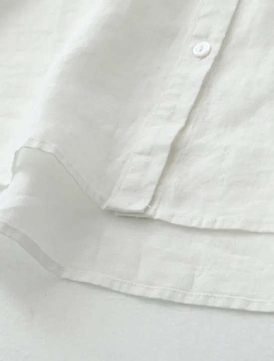 Best Women's Shirt Cotton Linen Shirts Button Up Blouse Solid Color Basic Casual 3/4 Length Sleeve Turtleneck Regular Tops Daily Buttons White Beige Light Blue Fall Winter Women Shirts