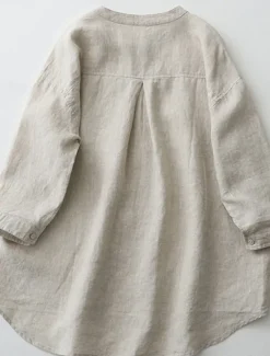 Best Women's Shirt Cotton Linen Shirts Button Up Blouse Solid Color Basic Casual 3/4 Length Sleeve Turtleneck Regular Tops Daily Buttons White Beige Light Blue Fall Winter Women Shirts